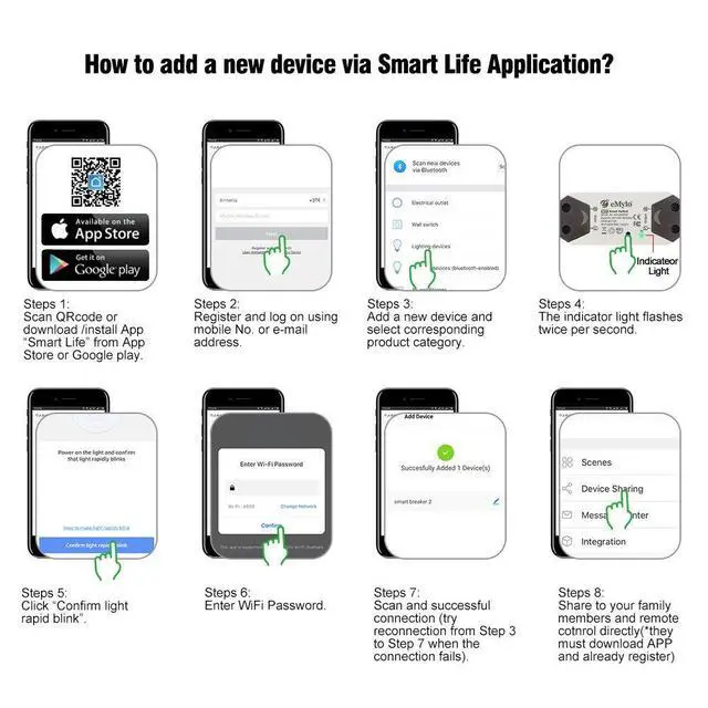 Alt view image 3 of 5 - WiFi Smart Switch eMylo Wireless Relay Light Switch Tuya Remote Control Module Home Automation Timer Switch Compatible with Alexa Echo Google Home iPhone Android App 1 Pack
