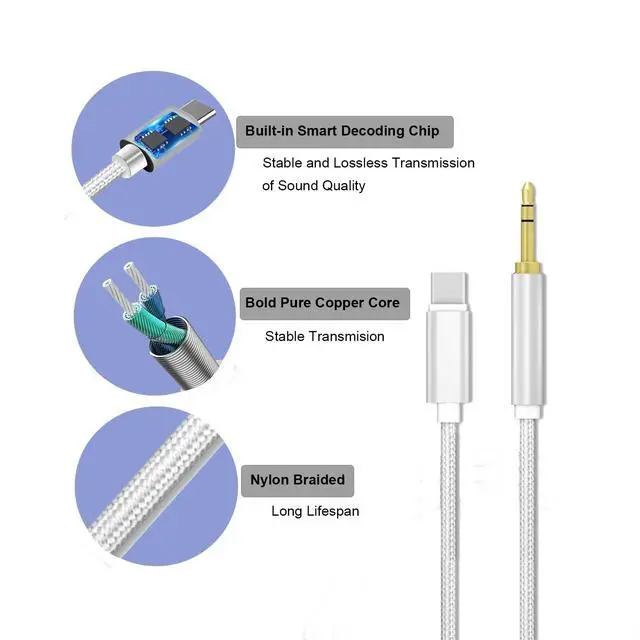 Alt view image 2 of 5 - USB C to 3.5mm Car Aux Cord Fit for iPhone 16 Pro Max/15 Plus/15 Pro Max