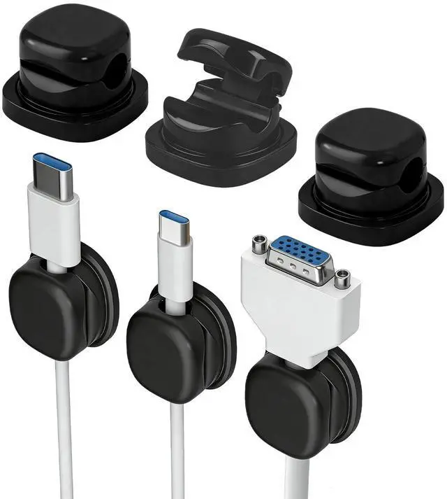 Main image of 6 Pcs Magnetic Cord Organizer Holder,Magnetic Cable Clips,Cord Holder,Under Desk Cable Management, for Nightstand Home Office Desk Car Phone Wall Desktop (BLACK)