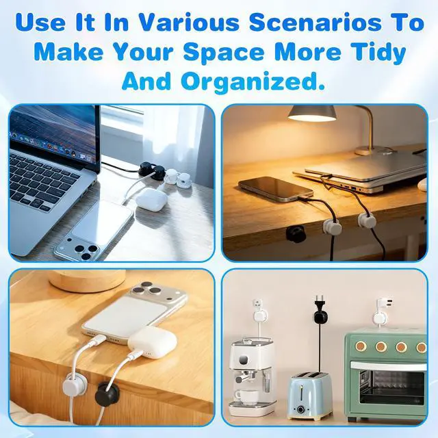 Alt view image 6 of 7 - 6 Pcs Magnetic Cord Organizer Holder,Magnetic Cable Clips,Cord Holder,Under Desk Cable Management, for Nightstand Home Office Desk Car Phone Wall Desktop (BLACK)