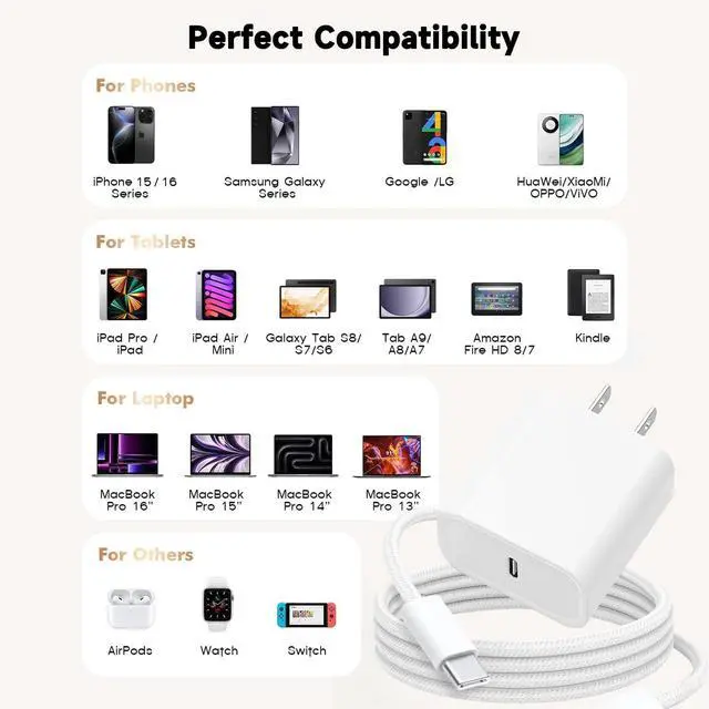Alt view image 2 of 6 - 6FT 20W USB type C Charger Fast Charging for iPhone 16e 16 15,iPad 11 A16 2025 Air Pro 13/12.9,10th, 5/4, AirPods 4 4th ,AirPods Pro 2nd Gen, AirPods Max 2024, Beats Solo 4/Powerbeats Pro 2 Cable Cord