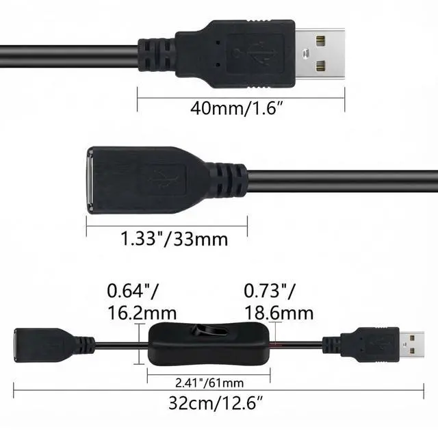 Alt view image 3 of 4 - 5pcs USB Cable with Switch, Male to Female Extension Cord Inline Rocker On/Off Switch for Driving Recorder, LED Desk Lamp, USB Fan, LED Strip