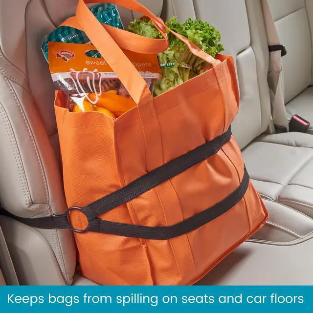 Alt view image 3 of 7 - HoldTight Car Purse Holder, Grocery Bag Holder and Package Strap for the Front Seat, Back Seat or Trunk - 2-pack