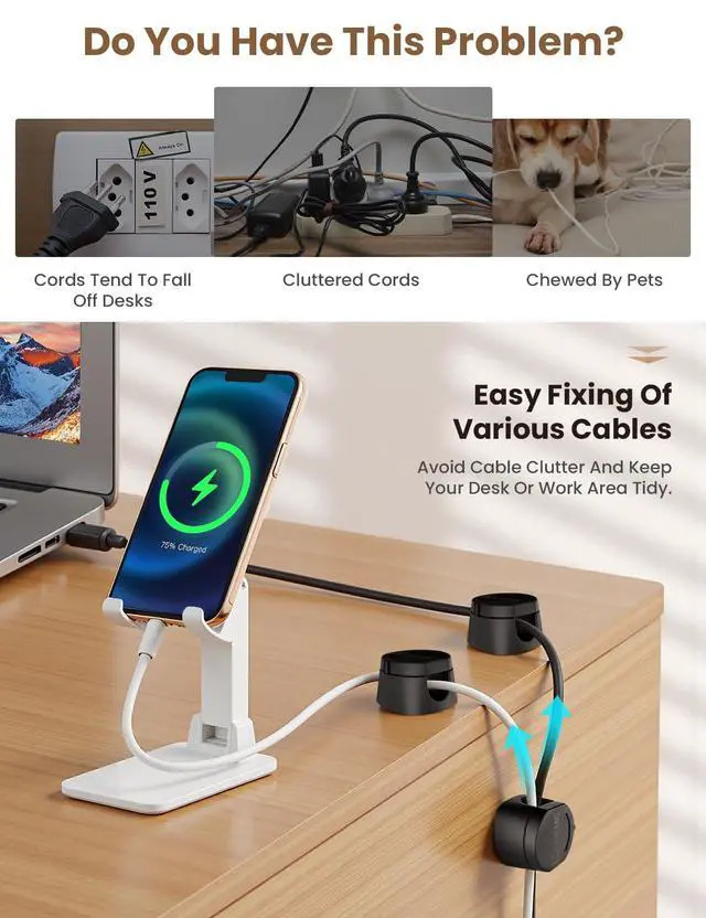 Alt view image 4 of 7 - Cable Clips Cord Holder for Desk, 360° Spin Magnetic Wire Organizer Self Adhesive Cord Management for Office Desks Cars Home Kitchen Electronic Accessory (Black, 6 PCS)