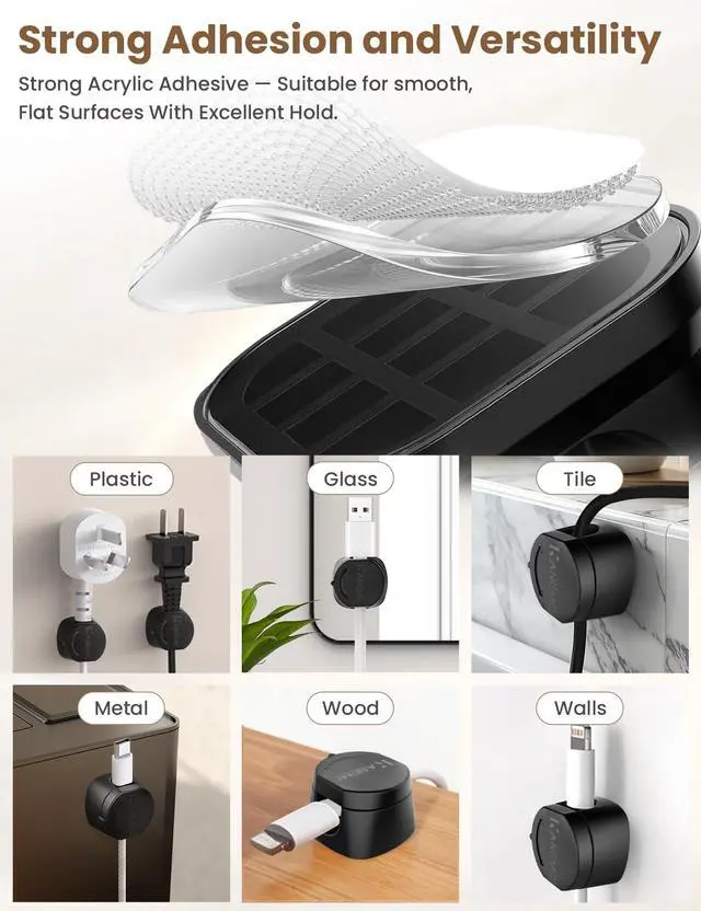 Alt view image 6 of 7 - Cable Clips Cord Holder for Desk, 360° Spin Magnetic Wire Organizer Self Adhesive Cord Management for Office Desks Cars Home Kitchen Electronic Accessory (Black, 6 PCS)