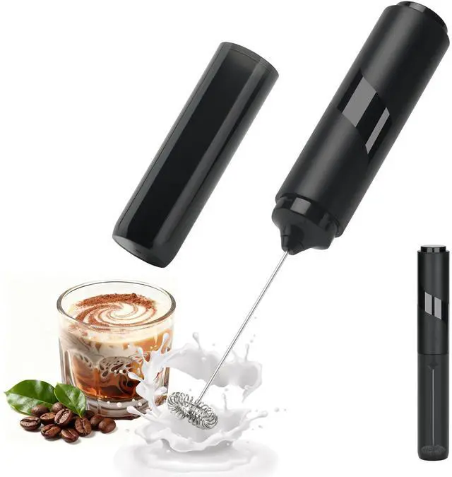 Main image of Handheld Milk Frother, Battery Operated Electric Foam Maker, Milk Frother Wand Drink Mixer with Stainless Steel Whisk for Coffee, Matcha, Lattes, Cappuccino (Black with cover)