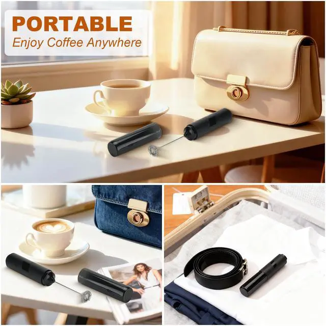 Alt view image 6 of 7 - Handheld Milk Frother, Battery Operated Electric Foam Maker, Milk Frother Wand Drink Mixer with Stainless Steel Whisk for Coffee, Matcha, Lattes, Cappuccino (Black with cover)