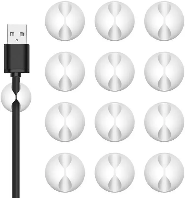 Main image of Cord Holder Cable Clips, 12PCS White Adhesive Cord Organizer Charger Holder Wire Management Keeper for Nightstand, Desk, Office or Mouse