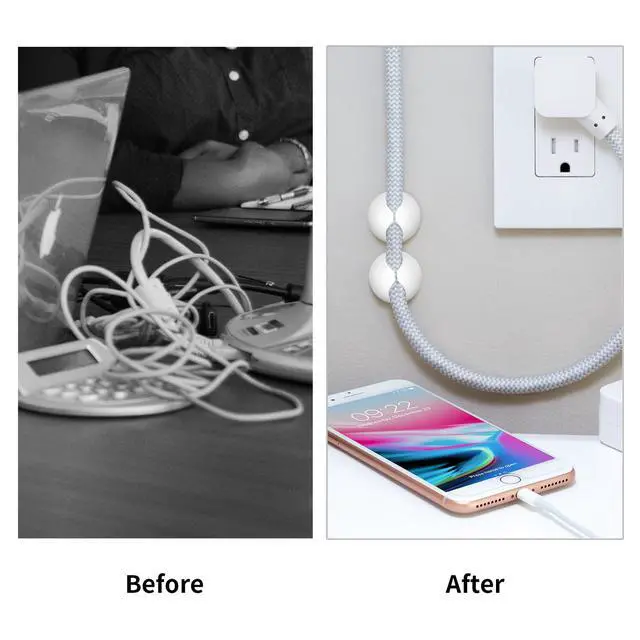Alt view image 5 of 7 - Cord Holder Cable Clips, 12PCS White Adhesive Cord Organizer Charger Holder Wire Management Keeper for Nightstand, Desk, Office or Mouse