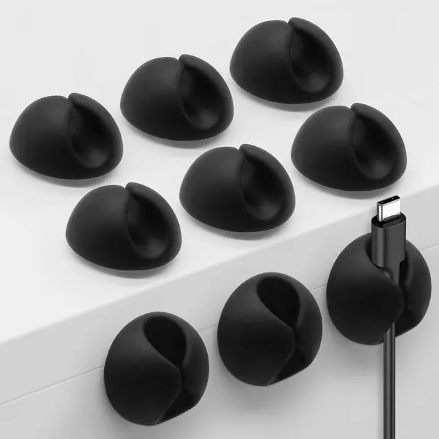 Main image of Cable Clips Phone Cord Holder, Charger Cord Organizer, Cable Management Clips for Nightstand, Car, Office, Black 9 PCS