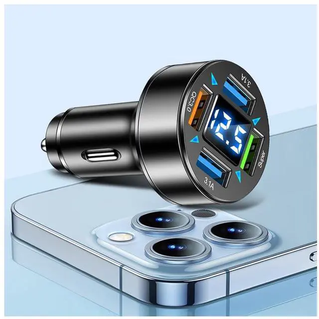 Main image of 66W Fast Car Charger,4 Ports Cigarette Lighter USB Charger with LED Voltmeter,QC3.0/Super Port Car Charger Adapter Fast Charging,Compatible with Android/Samsung Galaxy/iPad