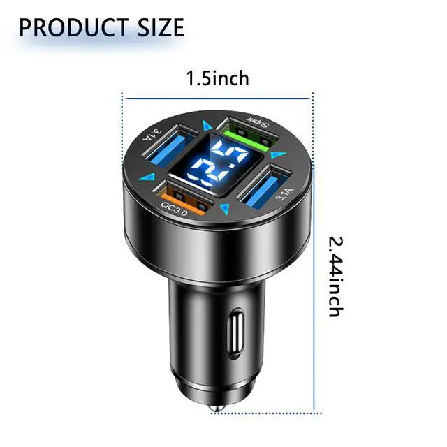 Alt view image 2 of 7 - 66W Fast Car Charger,4 Ports Cigarette Lighter USB Charger with LED Voltmeter,QC3.0/Super Port Car Charger Adapter Fast Charging,Compatible with Android/Samsung Galaxy/iPad