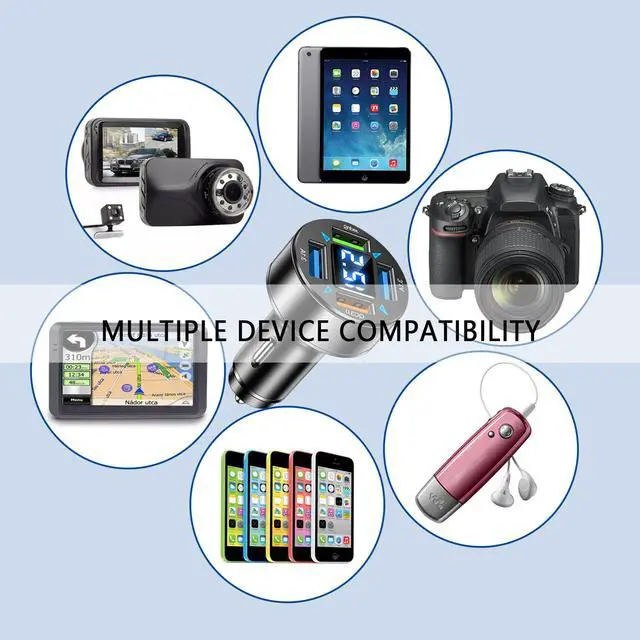 Alt view image 4 of 7 - 66W Fast Car Charger,4 Ports Cigarette Lighter USB Charger with LED Voltmeter,QC3.0/Super Port Car Charger Adapter Fast Charging,Compatible with Android/Samsung Galaxy/iPad