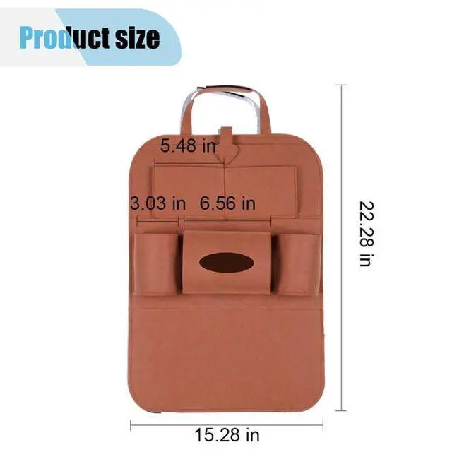 Alt view image 2 of 6 - Felt Car Seat Back Organizer, Kick Mats Car Back Seat Protector for Kids, 6-Pocket Storage for Tissue, Box, Pen, Toy, Automobile Road Trip Accessories for SUV, RV, Truck (Brown)