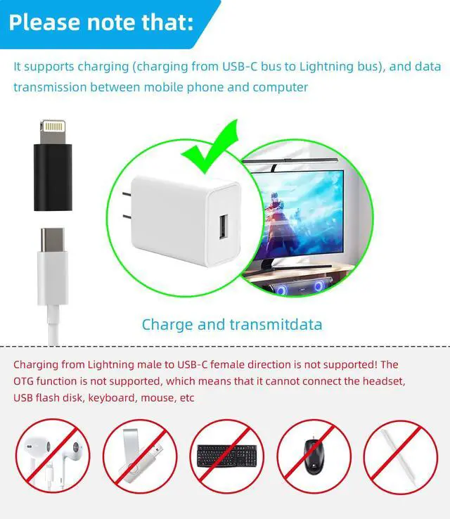 Alt view image 2 of 7 - USB C Female to Lightning Male Adapter (3 Pack)Type C Charger Cable Port Converter for Apple for iPhone 14 13 12 11 Pro Max Mini Xs SE 6 7 X Xr 8 Plus for iPad Air Thunderbolt Charging Cord Connector