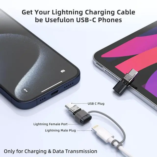 Alt view image 3 of 7 - 4 Pack Lightning to USB C Charging Adapter for iPhone 16/16Pro/15/15Pro/15Pro Max, iPad Pro/Air 5, Galaxy S24, USB C Male to Lightning Female Fast Charging & Data Transfer Adapter, Not for Audio/OTG