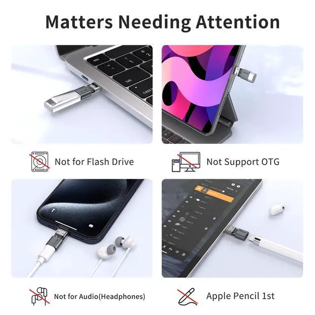 Alt view image 2 of 7 - 4 Pack Lightning to USB C Charging Adapter for iPhone 16/16Pro/15/15Pro/15Pro Max, iPad Pro/Air 5, Galaxy S24, USB C Male to Lightning Female Fast Charging & Data Transfer Adapter, Not for Audio/OTG