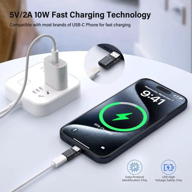 Alt view image 4 of 7 - 4 Pack Lightning to USB C Charging Adapter for iPhone 16/16Pro/15/15Pro/15Pro Max, iPad Pro/Air 5, Galaxy S24, USB C Male to Lightning Female Fast Charging & Data Transfer Adapter, Not for Audio/OTG