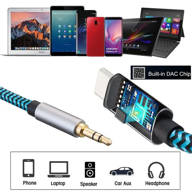 Alt view image 2 of 7 - Aux to USB C Cable, 4ft Nylon Braided Type C to 3.5mm Audio Cord for Car Stereo, Headphone Jack Adapter with DAC Chip, Compatible with iPhone 16 15 Pro Max, Galaxy S24 S23 Ultra, Pixel