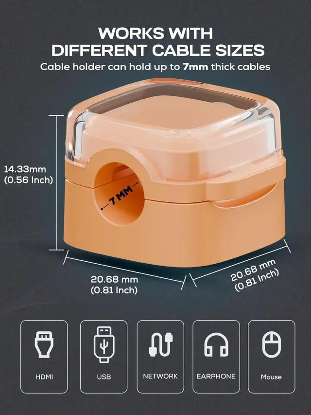Alt view image 2 of 7 - 6-Pack Magnetic Cord Holder, Cord Holder with Strong Magnetic Lid, Holds Cables Firmly, 7 mm Charger Holder & HDMI Cord Organizer Clips, Strong Adhesive Pad (Orange)