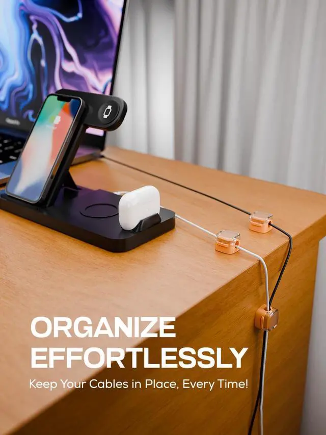 Alt view image 6 of 7 - 6-Pack Magnetic Cord Holder, Cord Holder with Strong Magnetic Lid, Holds Cables Firmly, 7 mm Charger Holder & HDMI Cord Organizer Clips, Strong Adhesive Pad (Orange)