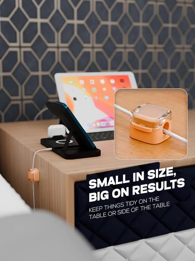 Alt view image 7 of 7 - 6-Pack Magnetic Cord Holder, Cord Holder with Strong Magnetic Lid, Holds Cables Firmly, 7 mm Charger Holder & HDMI Cord Organizer Clips, Strong Adhesive Pad (Orange)
