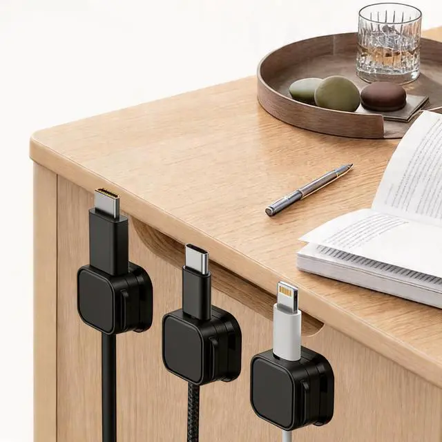 Alt view image 2 of 7 - 8 Pack Magnetic Cord Organizer, Easy Secure Adhesive Black Cable Management,Wire Holder Keeper Organizer Management,Hide or Organize Phone USB Charger Cable for Home,Office,Car,Desk,Nightstand.