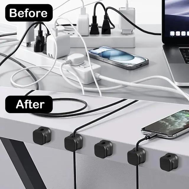 Alt view image 5 of 7 - 8 Pack Magnetic Cord Organizer, Easy Secure Adhesive Black Cable Management,Wire Holder Keeper Organizer Management,Hide or Organize Phone USB Charger Cable for Home,Office,Car,Desk,Nightstand.