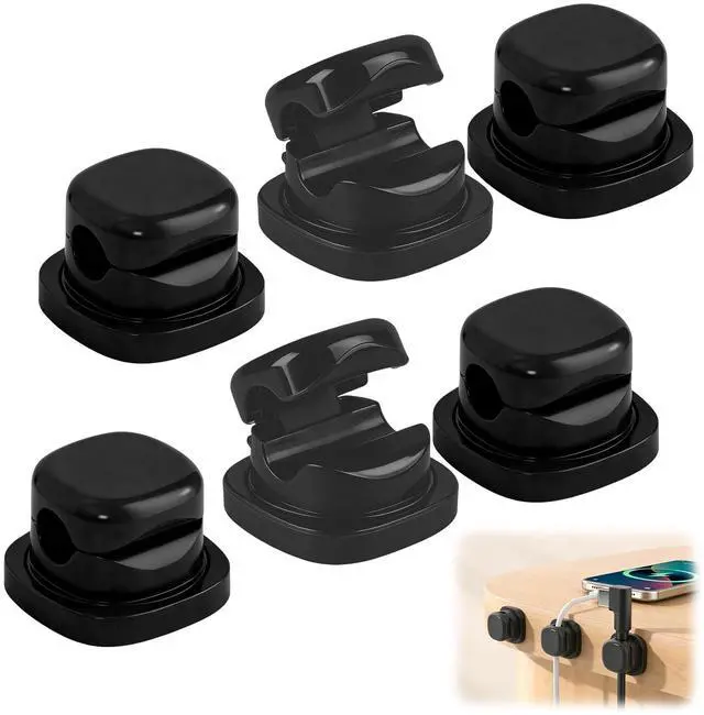 Main image of 6Pcs Magnetic Cord Organizer Holder,Cord Holder for Nightstand,360° Rotatable Spring Cable Management,Adhesive Wire Cable Clips Management Kit for Phone Charger,Computer,Office,Desk,Nightstand (Black)