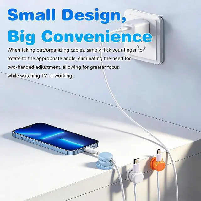 Alt view image 4 of 7 - 6Pcs Magnetic Cord Organizer Holder,Cord Holder for Nightstand,360° Rotatable Spring Cable Management,Adhesive Wire Cable Clips Management Kit for Phone Charger,Computer,Office,Desk,Nightstand (Black)