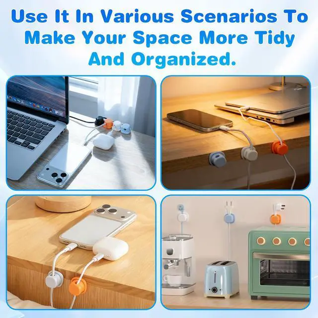 Alt view image 6 of 7 - 6Pcs Magnetic Cord Organizer Holder,Cord Holder for Nightstand,360° Rotatable Spring Cable Management,Adhesive Wire Cable Clips Management Kit for Phone Charger,Computer,Office,Desk,Nightstand (Black)