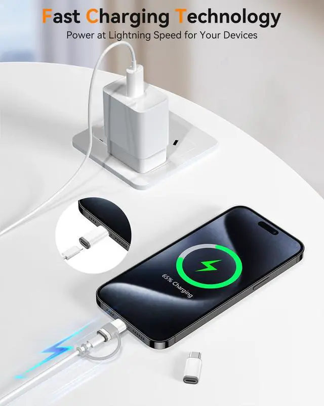 Alt view image 5 of 7 - 4 Pack Lightning to USB C Adapter for iPhone 15/16/17 Pro/17 Pro Max,for iPhone 17/16 Charger,17/16 Accessories,Fast Charging & Data Transfer,USB C Charger Connector Cable,Not for OTG-White