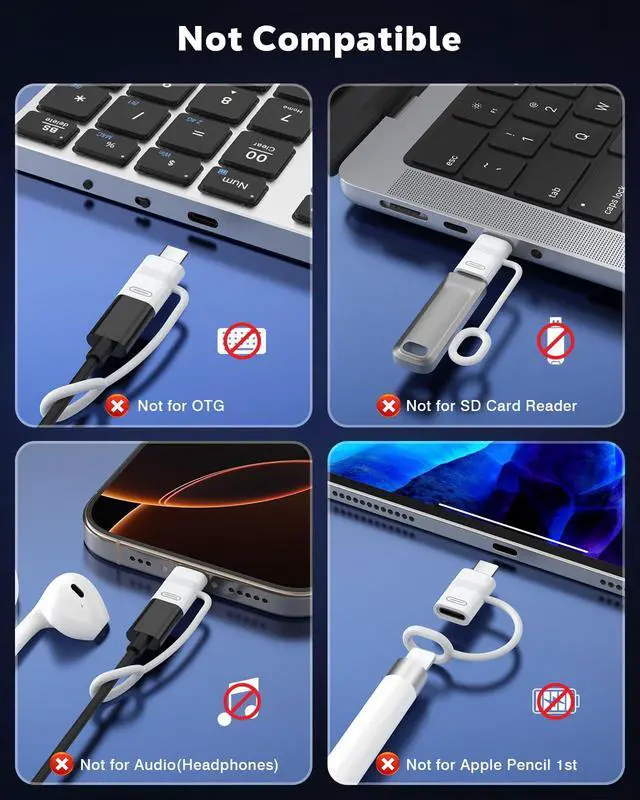 Alt view image 3 of 7 - 60W Lightning to USB C Adapter for iPhone 17 Air 16 15 Pro Max Plus, iPad Pro/Air, Galaxy S25 S24, 4 Pack USB-C to Lightning Adapter with PD Fast Charging, Not for Headphone/OTG, White
