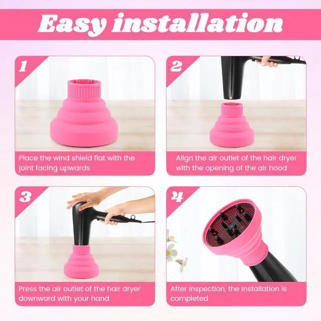 Alt view image 5 of 7 - Silicone Hair Dryer Diffuser Foldable Hair Dryer Diffuser Attachment Profession Blow Dryers Diffusers Diameter D 1.38-1.97inch(COLOR:Pink)