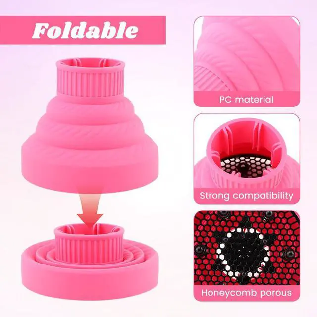 Alt view image 6 of 7 - Silicone Hair Dryer Diffuser Foldable Hair Dryer Diffuser Attachment Profession Blow Dryers Diffusers Diameter D 1.38-1.97inch(COLOR:Pink)
