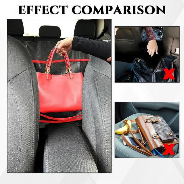Alt view image 7 of 7 - Car Net Pocket Handbag Holder, Purse Holder for Car, Driver Storage Netting Pouch for Handbag Purse, Mesh Vehicle Storage Organizer Between Front Seats Universal for SUV Truck RV (Red)