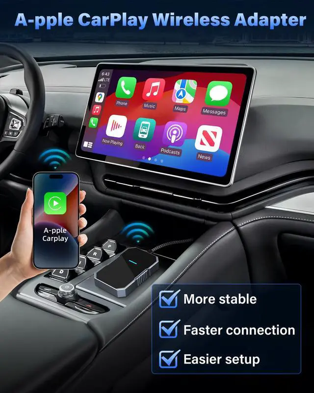 Alt view image 2 of 7 - Limited time 2026 Wireless Carplay Adapter for iPhone Apple carplay Wireless Adapter Converts Wired to Wire-Less C-arplay Dongle Only for iOS 10+ and Cars from 2015+