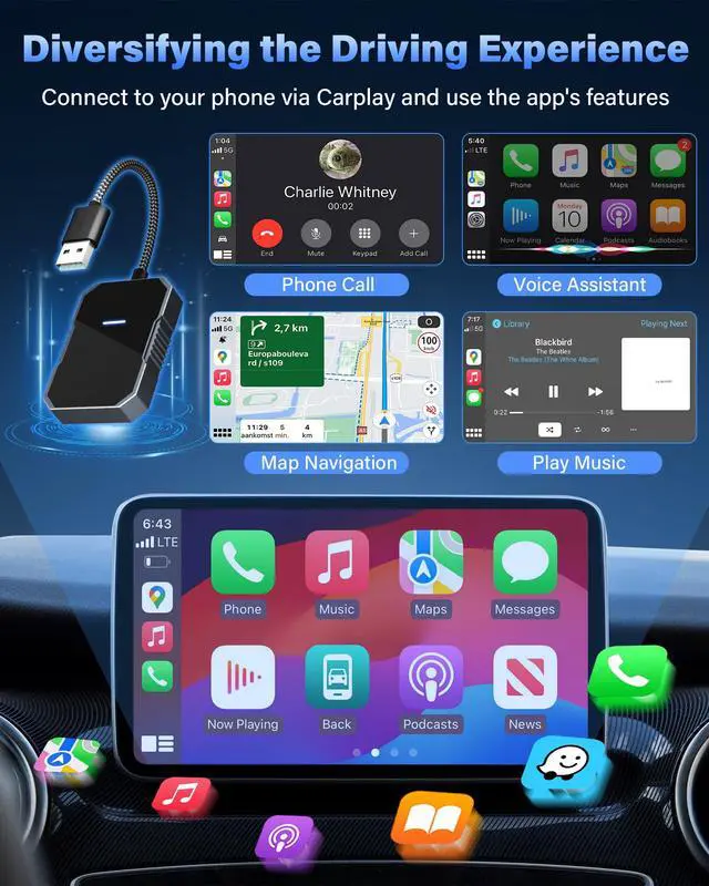 Alt view image 5 of 7 - Limited time 2026 Wireless Carplay Adapter for iPhone Apple carplay Wireless Adapter Converts Wired to Wire-Less C-arplay Dongle Only for iOS 10+ and Cars from 2015+