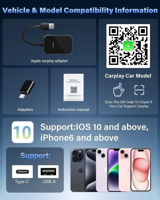 Alt view image 7 of 7 - Limited time 2026 Wireless Carplay Adapter for iPhone Apple carplay Wireless Adapter Converts Wired to Wire-Less C-arplay Dongle Only for iOS 10+ and Cars from 2015+