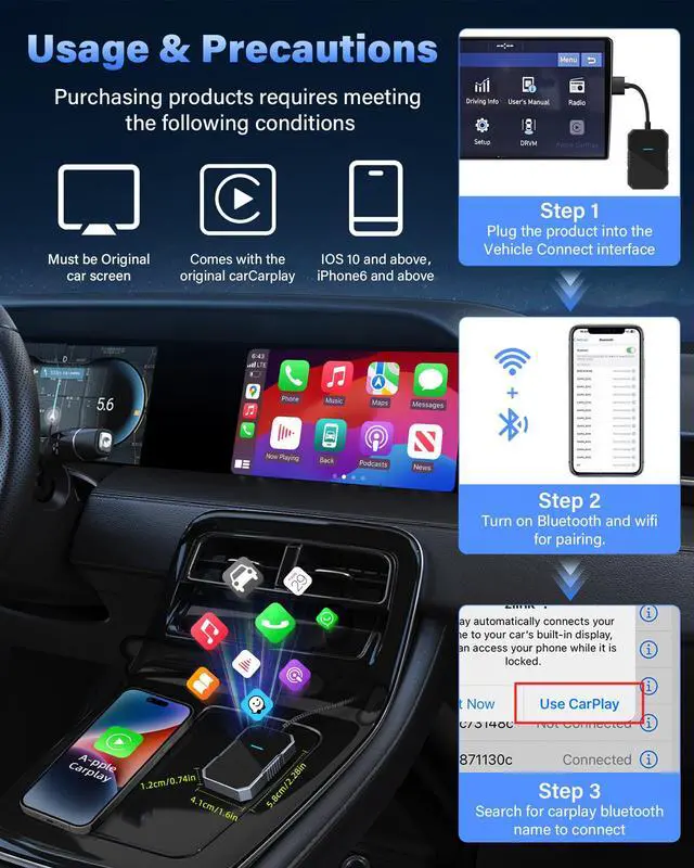 Alt view image 6 of 7 - Limited time 2026 Wireless Carplay Adapter for iPhone Apple carplay Wireless Adapter Converts Wired to Wire-Less C-arplay Dongle Only for iOS 10+ and Cars from 2015+