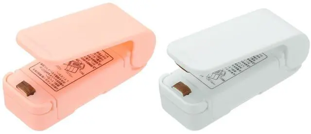 Main image of 2Pcs Portable Mini Sealing Machine, Handheld Food Heat Vacuum Sealers Magnetic Mini Bag Sealer for Plastic Bags Snacks Storage, White/Pink(Battery Powered)