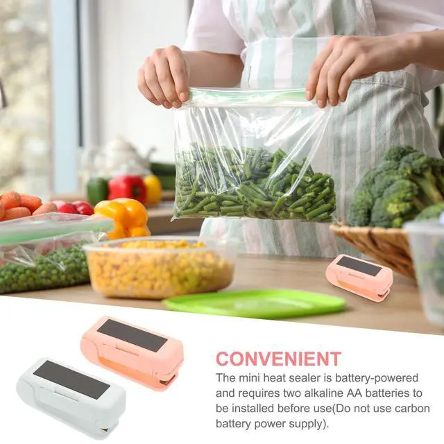 Alt view image 5 of 6 - 2Pcs Portable Mini Sealing Machine, Handheld Food Heat Vacuum Sealers Magnetic Mini Bag Sealer for Plastic Bags Snacks Storage, White/Pink(Battery Powered)