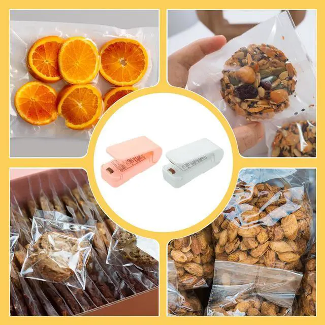 Alt view image 6 of 6 - 2Pcs Portable Mini Sealing Machine, Handheld Food Heat Vacuum Sealers Magnetic Mini Bag Sealer for Plastic Bags Snacks Storage, White/Pink(Battery Powered)