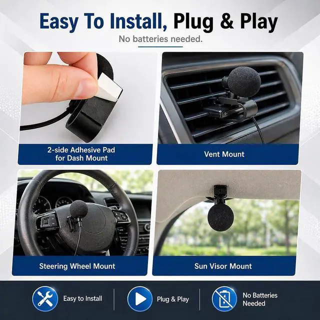 Alt view image 4 of 7 - 2.5mm Microphone Compatible Replacement for Pioneer DMH-series DMH-160BT DMH-1770NEX DMH-241EX DMH-WT8600NEX Car Stereo Receiver Clip-On External Dash Mic for Hands-Free Calls Voice Control 9FT Cable
