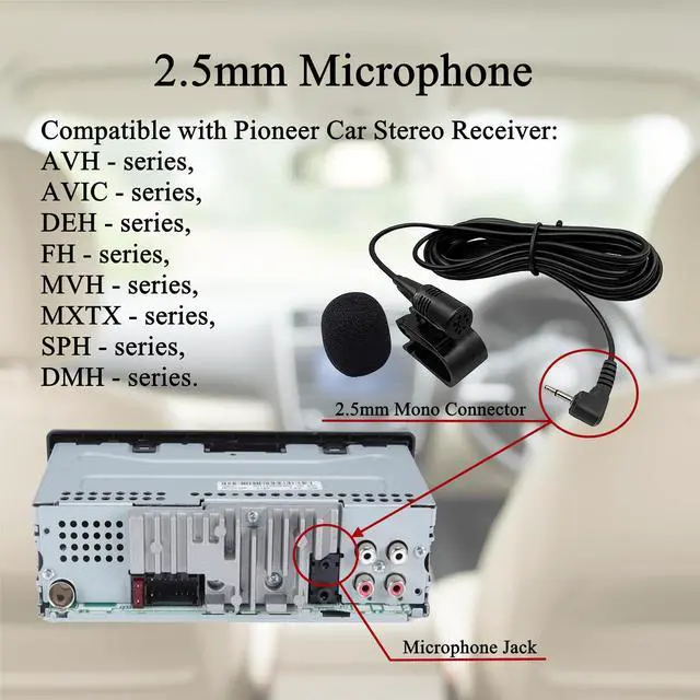Alt view image 4 of 7 - 2.5mm Plug Microphone Compatible Replacement for Pioneer AVH, AVIC, FH, DEH, DMH, SPH, MVH, MXTX Series Head Unit Receiver External Mic for Clear Audio and Hands-Free Communication