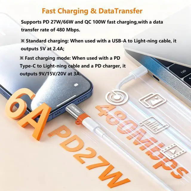 Alt view image 3 of 7 - 8-Pin to USB C Adapter 4 Pack,27W PD Fast Charging 480Mbps Data Transfer,Type C Charger Connector Cable for Phone 15/16/17 Pro Max Pad Pro Ga-laxy,Not for Headphones/OTG/Flash Drive/Pencil Gray