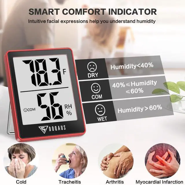 Alt view image 3 of 7 - Digital Hygrometer Indoor Thermometer Humidity Gauge Room Thermometer with 5s Fast Refresh Accurate Temperature Humidity Monitor for Home, Bedroom, Baby Room, Office, Greenhouse, Cellar, Red