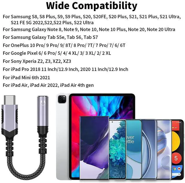 Alt view image 6 of 7 - USB C to 3.5mm Audio Headphones Adapter for Samsung S26 S25 S24 S23 S22 S21 S20 Plus for Galaxy Note 20 Ultra, DAC Type C to Aux Earphones Dongle for iPhone 17 17e Air 16 16e 15 Pro Max Grey