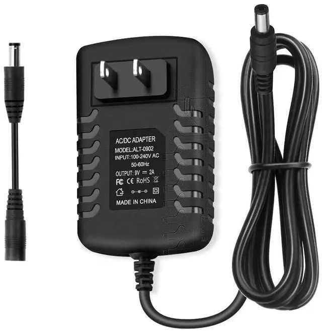 Main image of 9V DC 2A Power Adapter Supply, AC/DC Adapter 100-240V 50-60Hz to 9 Volt 2000mA DC Adapter, DC 9V Power Cord - Center Positive, &5.5 x 2.1mm Reverse Polarity Converter Cable
