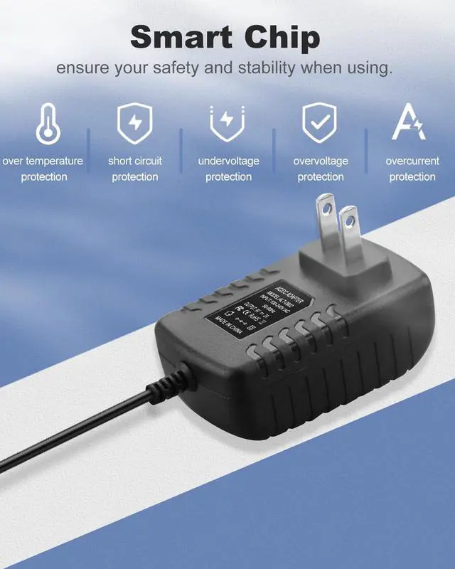 Alt view image 5 of 7 - 9V DC 2A Power Adapter Supply, AC/DC Adapter 100-240V 50-60Hz to 9 Volt 2000mA DC Adapter, DC 9V Power Cord - Center Positive, &5.5 x 2.1mm Reverse Polarity Converter Cable